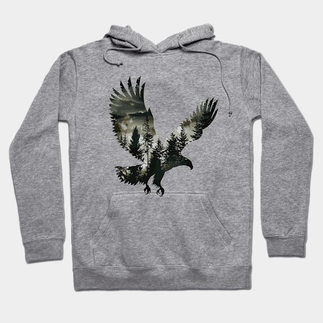 Majestic Forest Nature Eagle Silhouette Hoodie by DefineWear